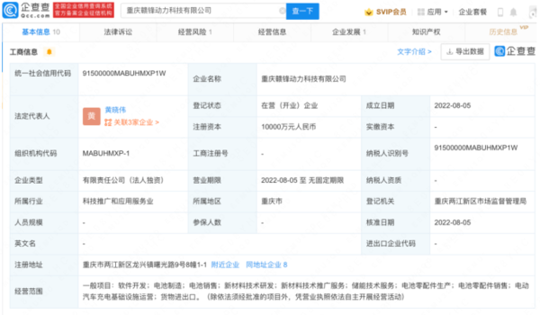 重庆赣锋动力科技有限公司成立
