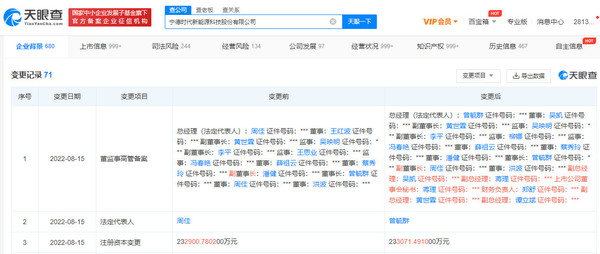 宁德时代法定代表人从周佳变更为曾毓群